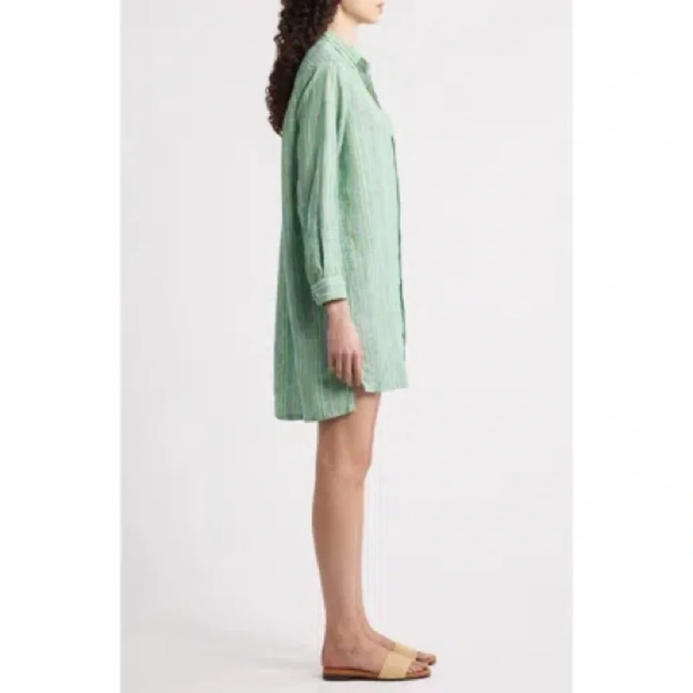 NWOT Frank & Eileen Hunter Stripe Step Hem Linen & Cotton Shirtdress colorful L - Picture 7 of 9